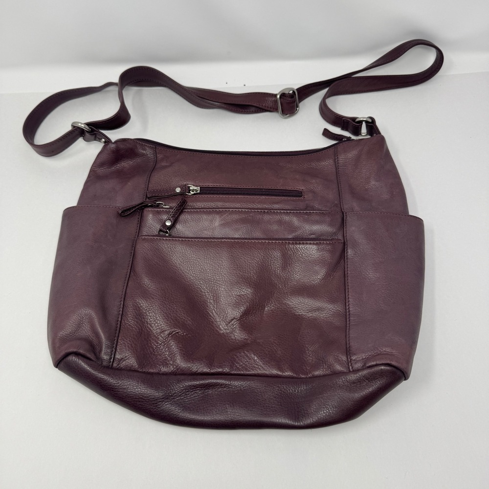 Osgoode Marley Plum Leather RFID Crossbody Bag Organizer Purse - Picture 2 of 11